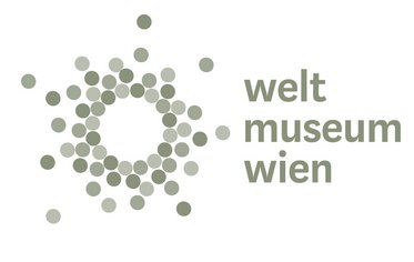 Logo of Weltmuseum Wien featuring a circular arrangement of dots in varying sizes and shades of green, with the text "weltmuseum wien" positioned to the right in a modern font.