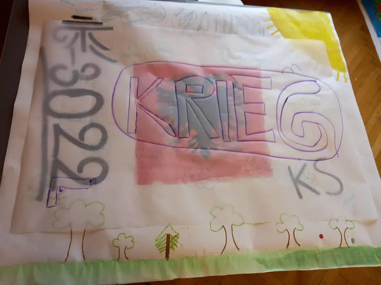 Eine große Papierfläche, auf der das Wort