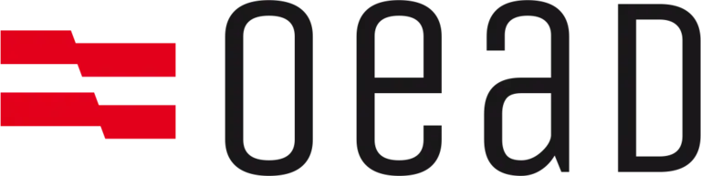 Logo von OEAD: Zwei horizontale rote Linien über dem Schriftzug