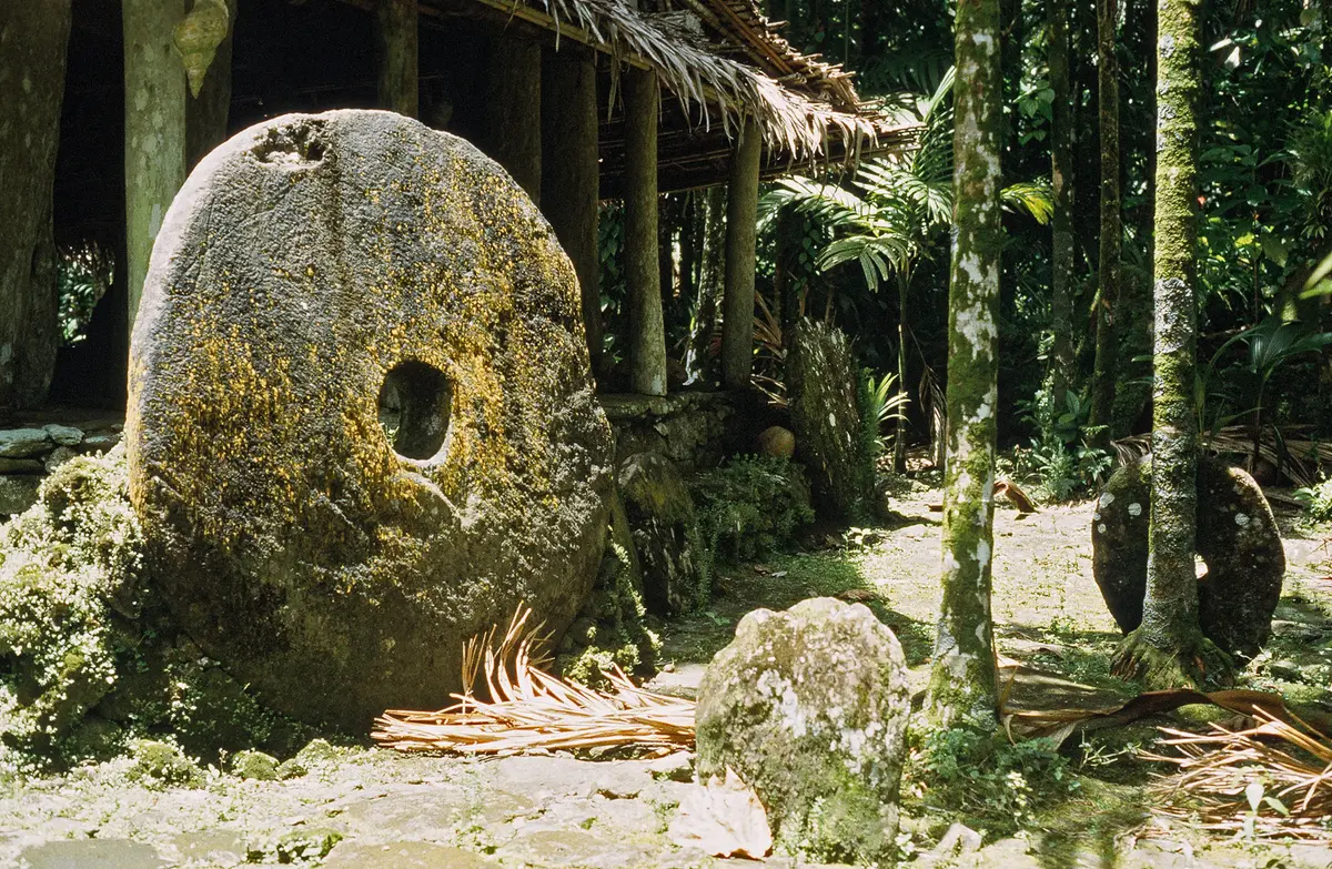 Stone money discs in the village of Qokaaw, Yap Island