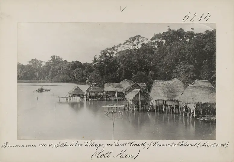 Panoramic view of Ináka Village on East Coast of Camorta Island. (Nicobars)