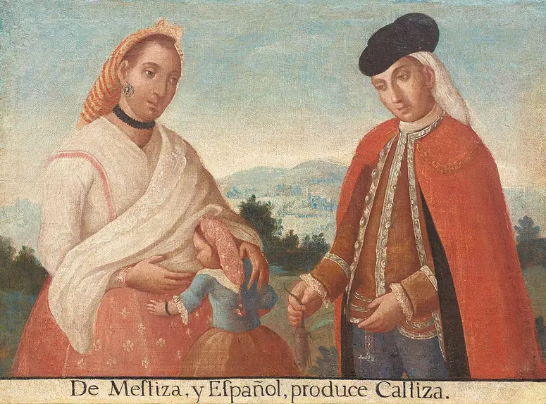 Casta. Mestizin und Spanier ergibt Kastizin (Fast-Spanier)