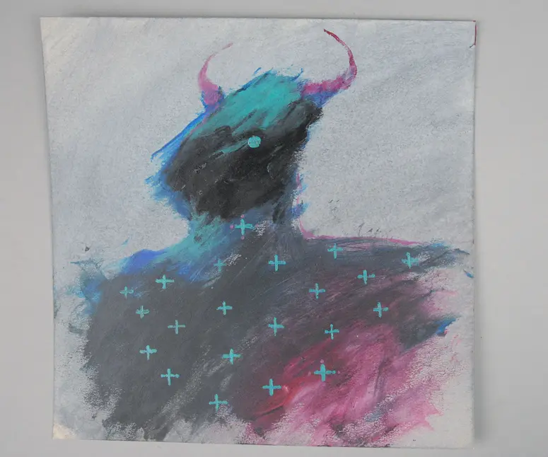 Malerei: Figur mit Bisonkopfschmuck