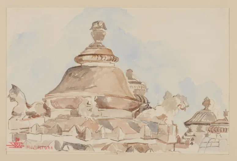 Aquarell, Tempeldächer Bhuvaneswar