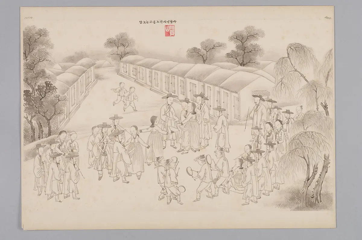 ink drawing by the workshop of Kim Jun-geun 김준근 金俊根 (Kisan 기산 箕山)