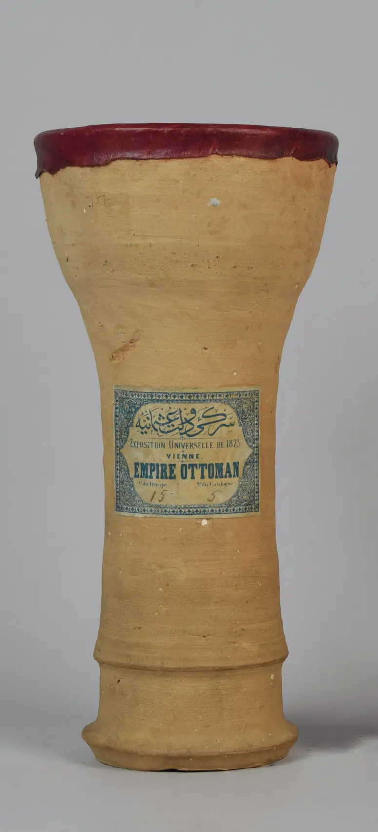 Bechertrommel mit Etikett zur Wiener Weltausstellung 1873