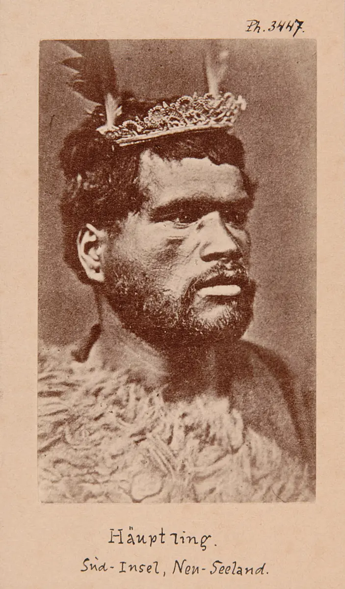 Chief, clothed in a cloak, South Island