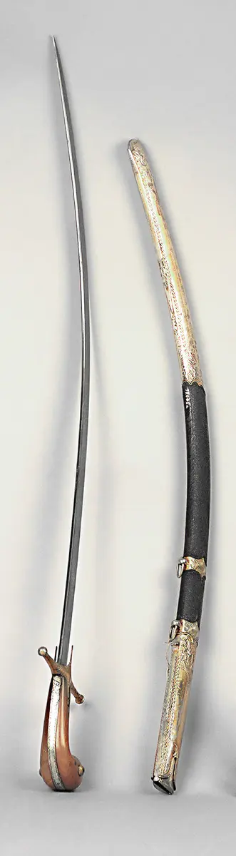 Säbel mit goldtauschierter Klinge und Scheide