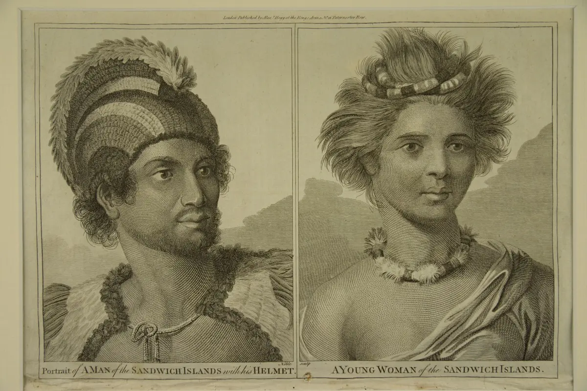 Portrait of a man of the Sandwich Islands with his helmet / A young woman of the Sandwich Islands