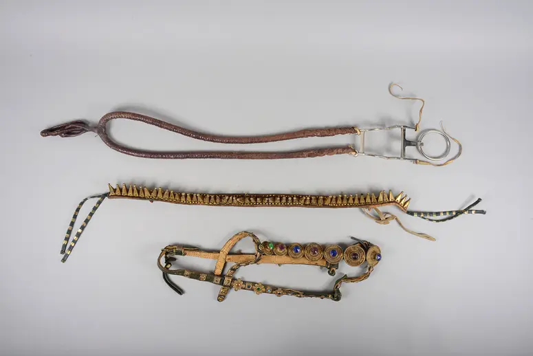 Pferdegeschirr: Kopfschmuck, Brustschmuck, Halfter mit Trense