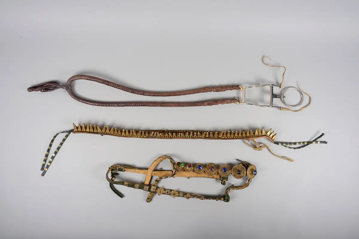 Pferdegeschirr: Kopfschmuck, Brustschmuck, Halfter mit Trense
