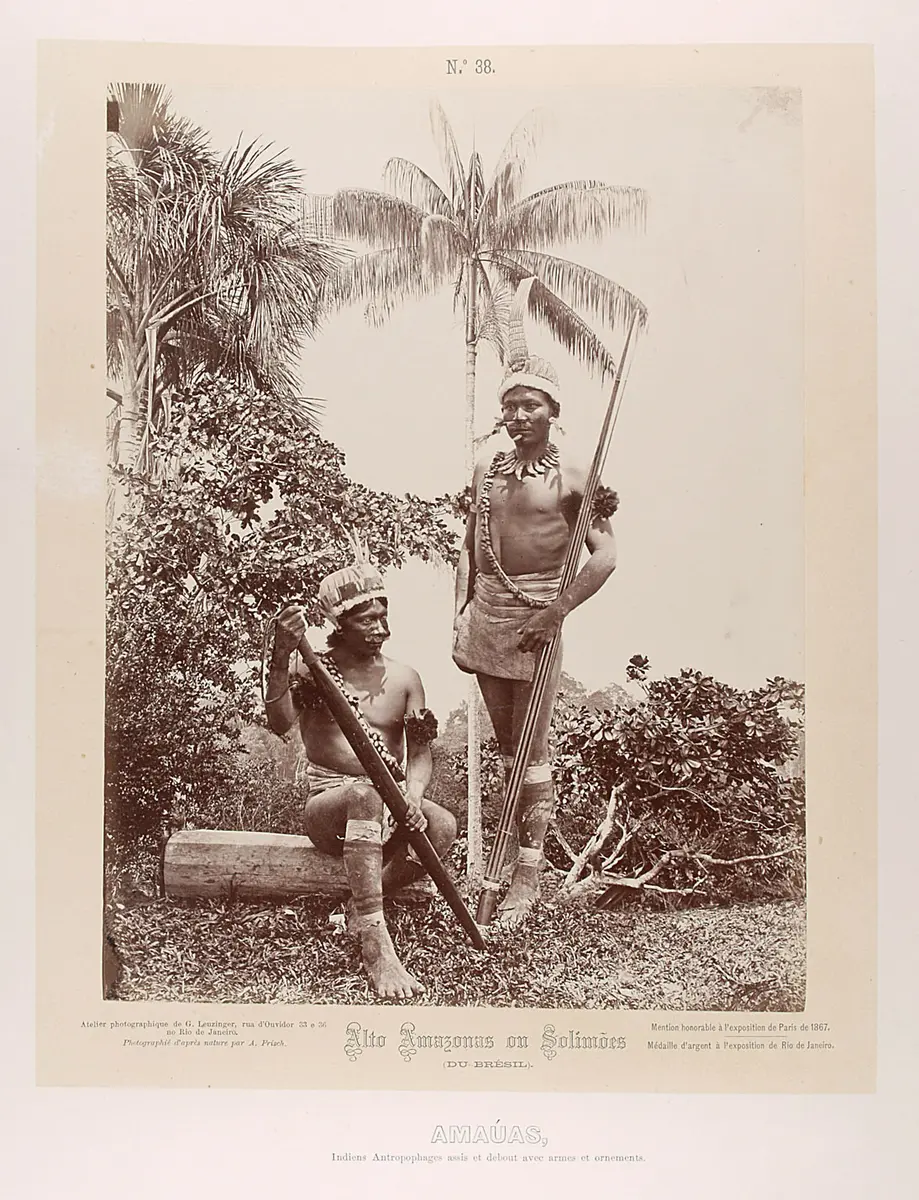 Zwei Indianer mit Schwertkeule und Speeren