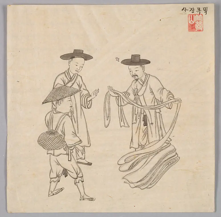 Tuschezeichnung der Werkstatt Kim Jun-geun 김준근 金俊根 (Kisan 기산 箕山)