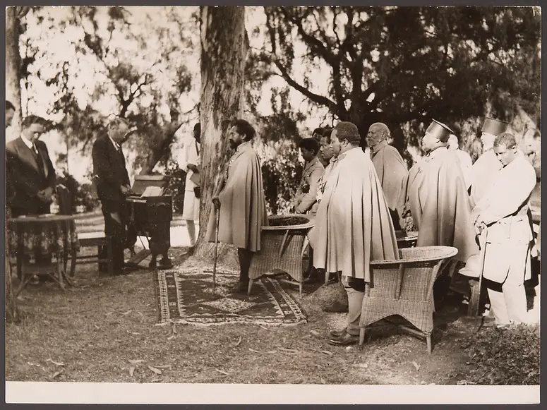 Emperor Haile Selassie at a church service after the bombardment of Dessie