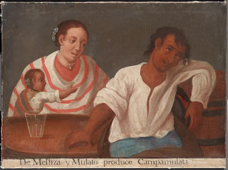 Casta. Mestizin und Mulatte ergibt Campamulatta (Feldmualttin)