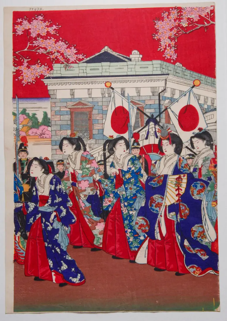 „Die Ankunft des Meiji Kaisers am Bahnhof