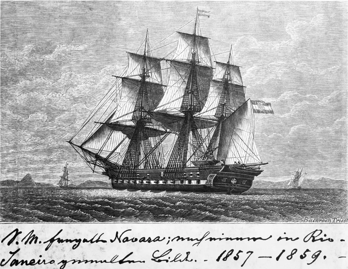 Fregatte Novara vor Rio, 1857, Novara Ausstellung 1958/59