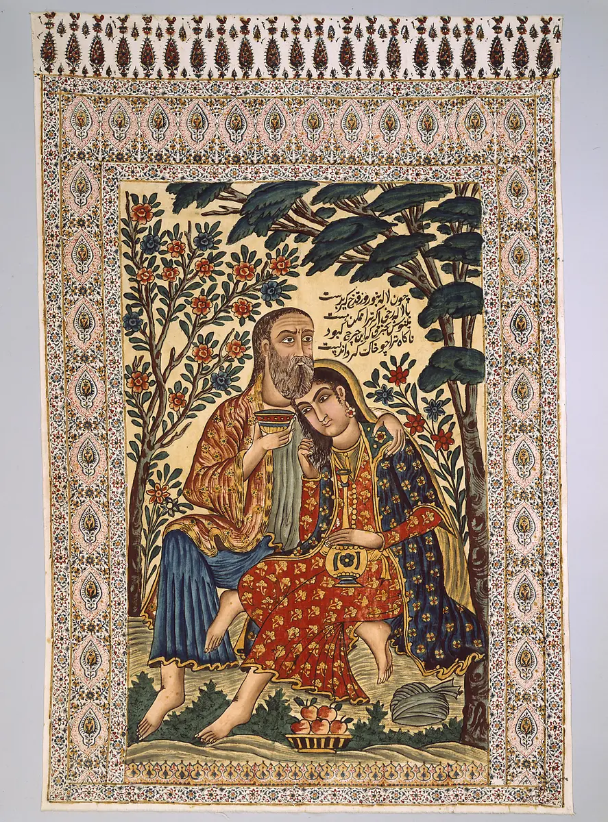 Bedruckter und bemalter Baumwoll-Wandbehang