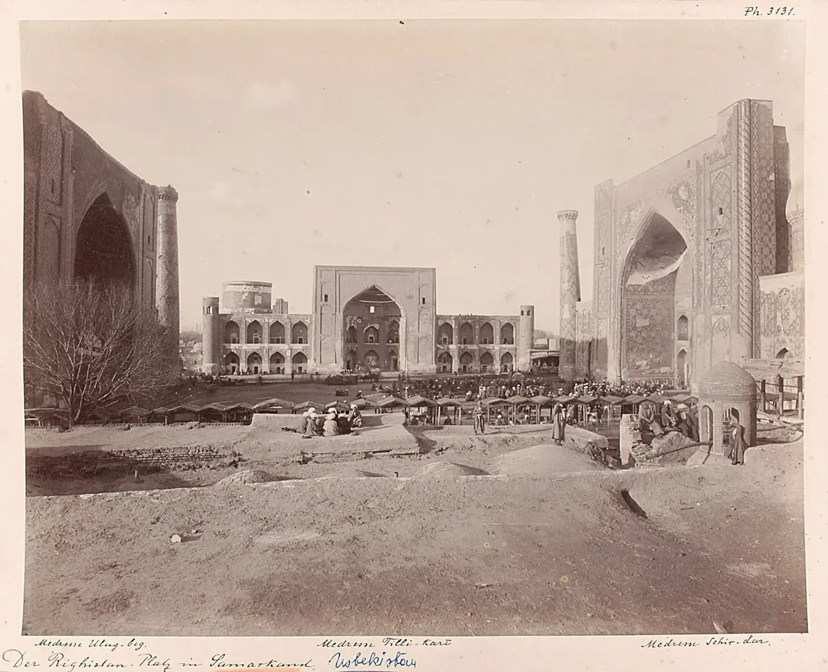 The Registan Square with the madrasas Ulugh Beg, Tilla Kari and Shir Dar