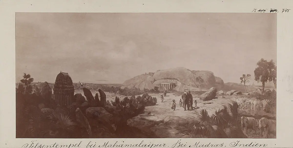 Felsentempel bei Mahamalaipur. Bei Madras, Indien. Von Emil Schindler [...]