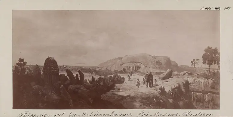 Felsentempel bei Mahamalaipur. Bei Madras, Indien. Von Emil Schindler [...]