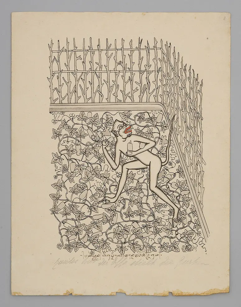 A monkey steals cucumbers