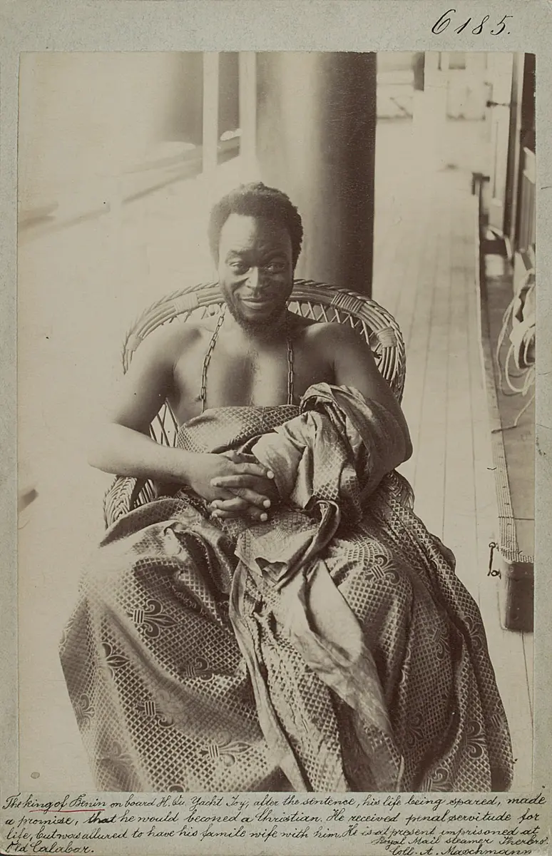 The last king of Benin, Oba Ovonramwen on the British yacht H.M. Ivy