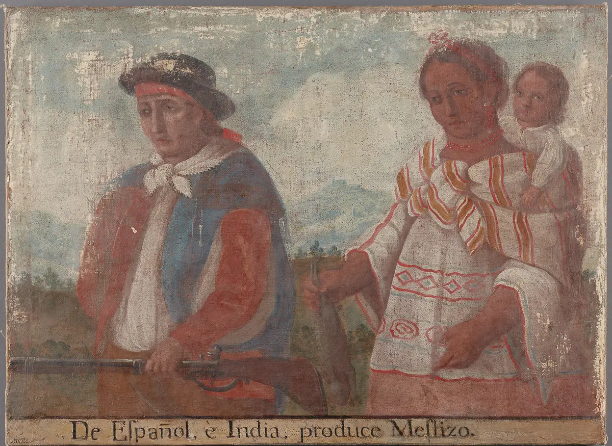 Casta. Spanier und Indianerin ergibt Mestize