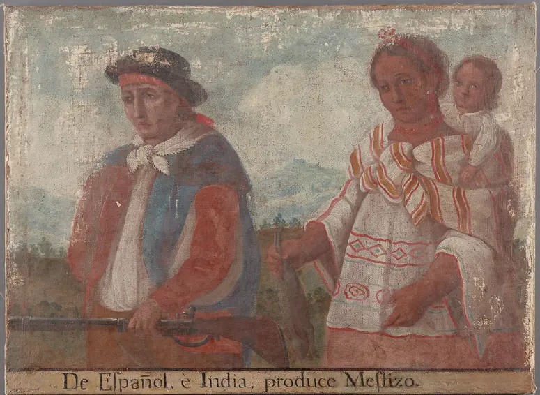 Casta. Spanier und Indianerin ergibt Mestize