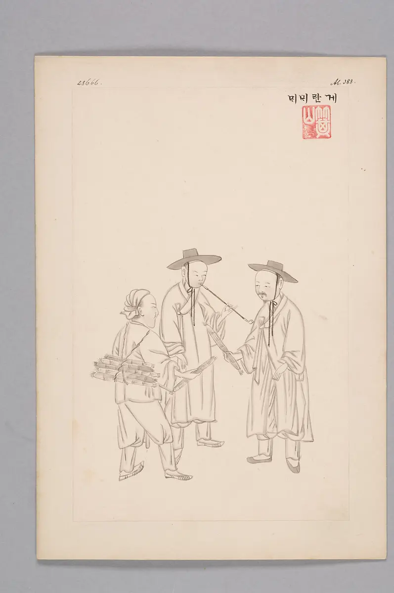 Tuschezeichnung der Werkstatt Kim Jun-geun 김준근 金俊根 (Kisan 기산 箕山)