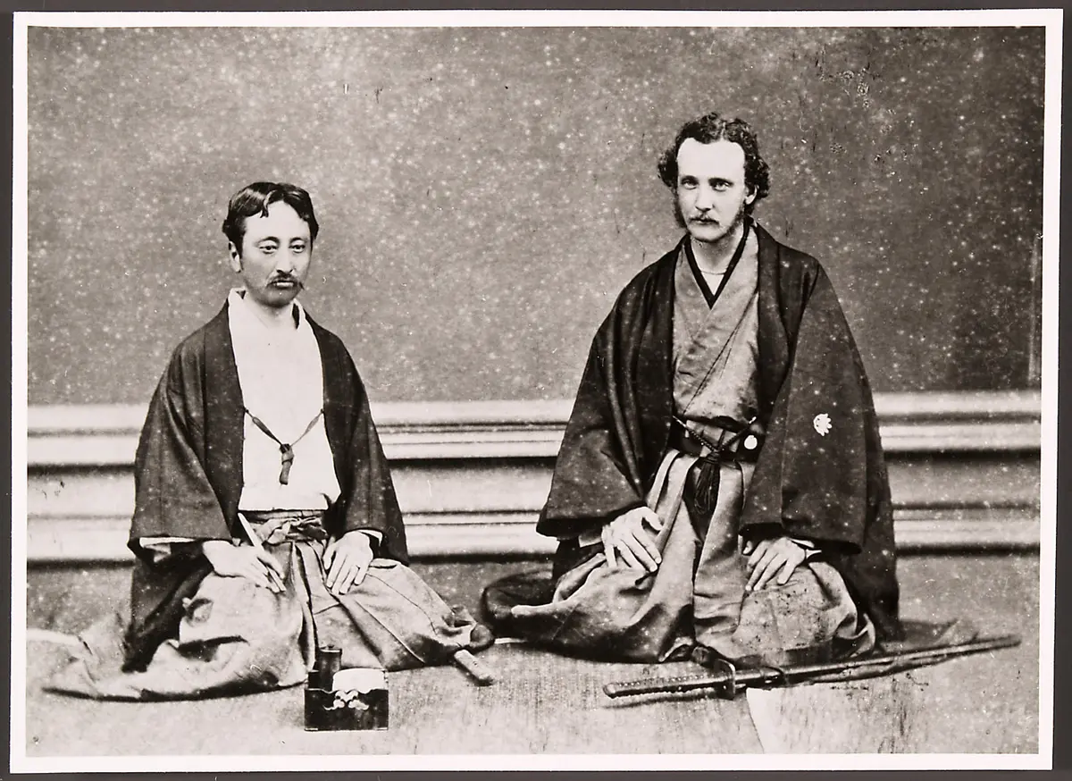 Ernst von Stein during his two-year stay in Japan (1885-1888), to the left Mr. Fujinami Kototada (imperial court official)
