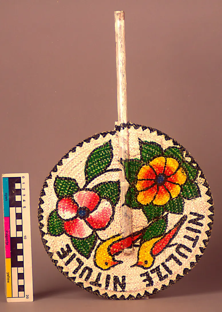 Woven fan: two birds
