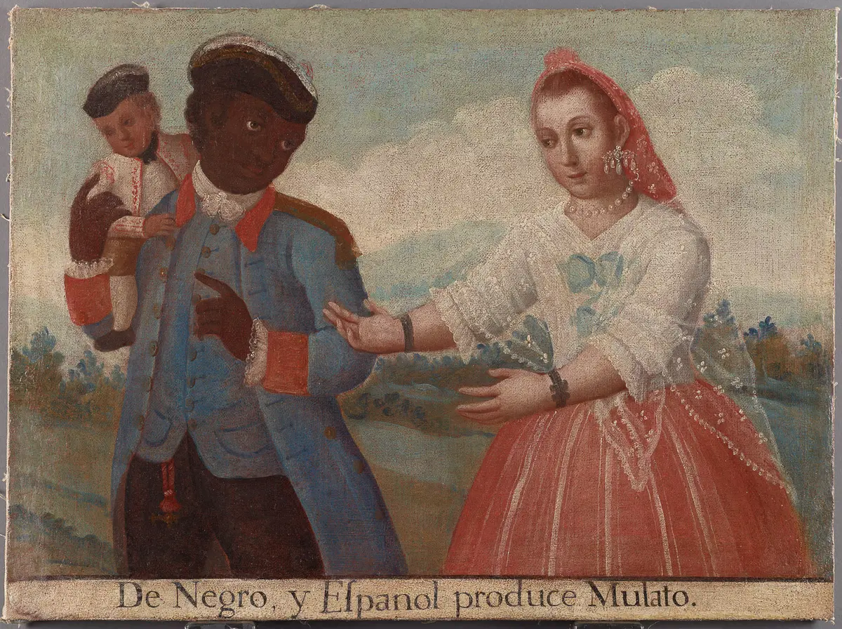 Casta. Afrikaner und Spanierin ergibt Mulatte (Gemischte Abstammung, Maultier)