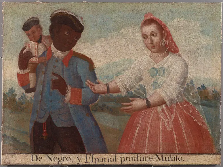 Casta. Afrikaner und Spanierin ergibt Mulatte (Gemischte Abstammung, Maultier)