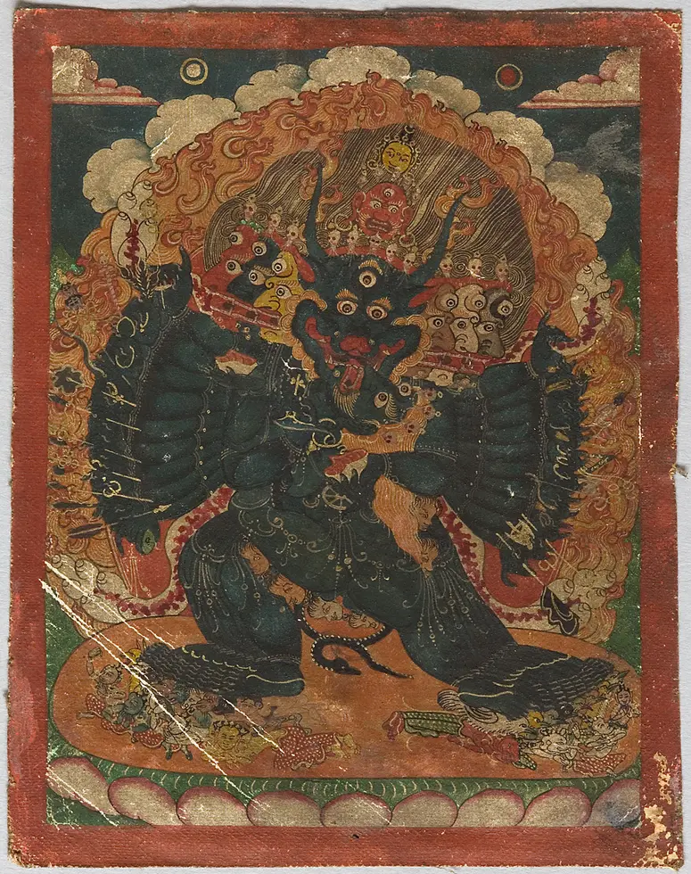 Ritualkarte (tsakli) Yamatake Vajrabhairava (tib. rDo rje 'jigs byed).