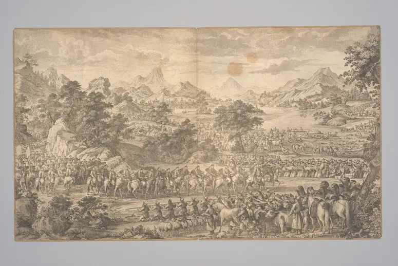 Nach Schlachten in den Jahren 1756 bis 1757 besiegen die kaiserlichen Truppen die Dsungaren und das Gebiet um Ili fällt an das Qing-Kaiserreich.
