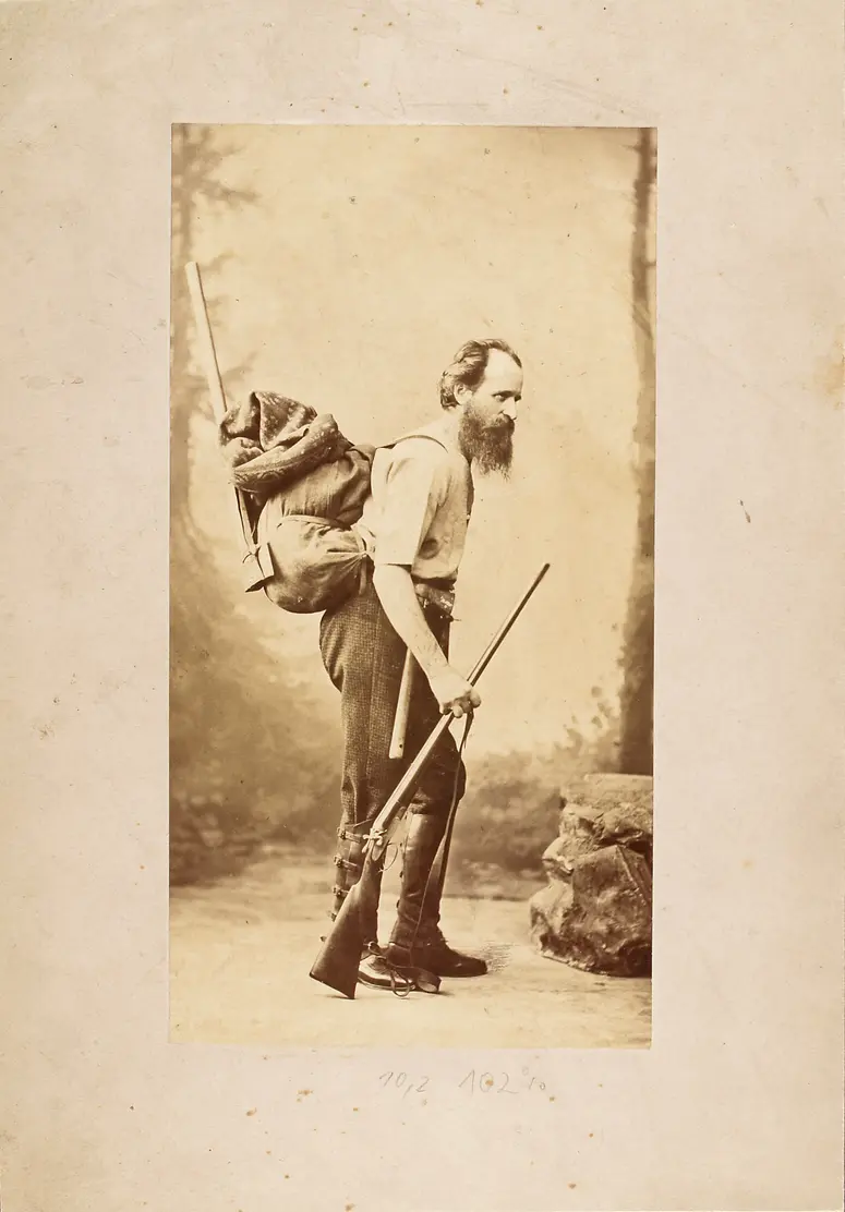 Andreas Reischek with his expedition equipment