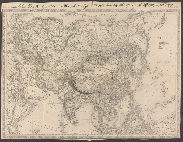 Landkarte Asien: Reiserouten von Josef Troll 1884-1893