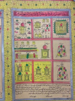 Pilgerurkunde mit den muslimischen Wallfahrtsorten Mekka, Medina und Jerusalem