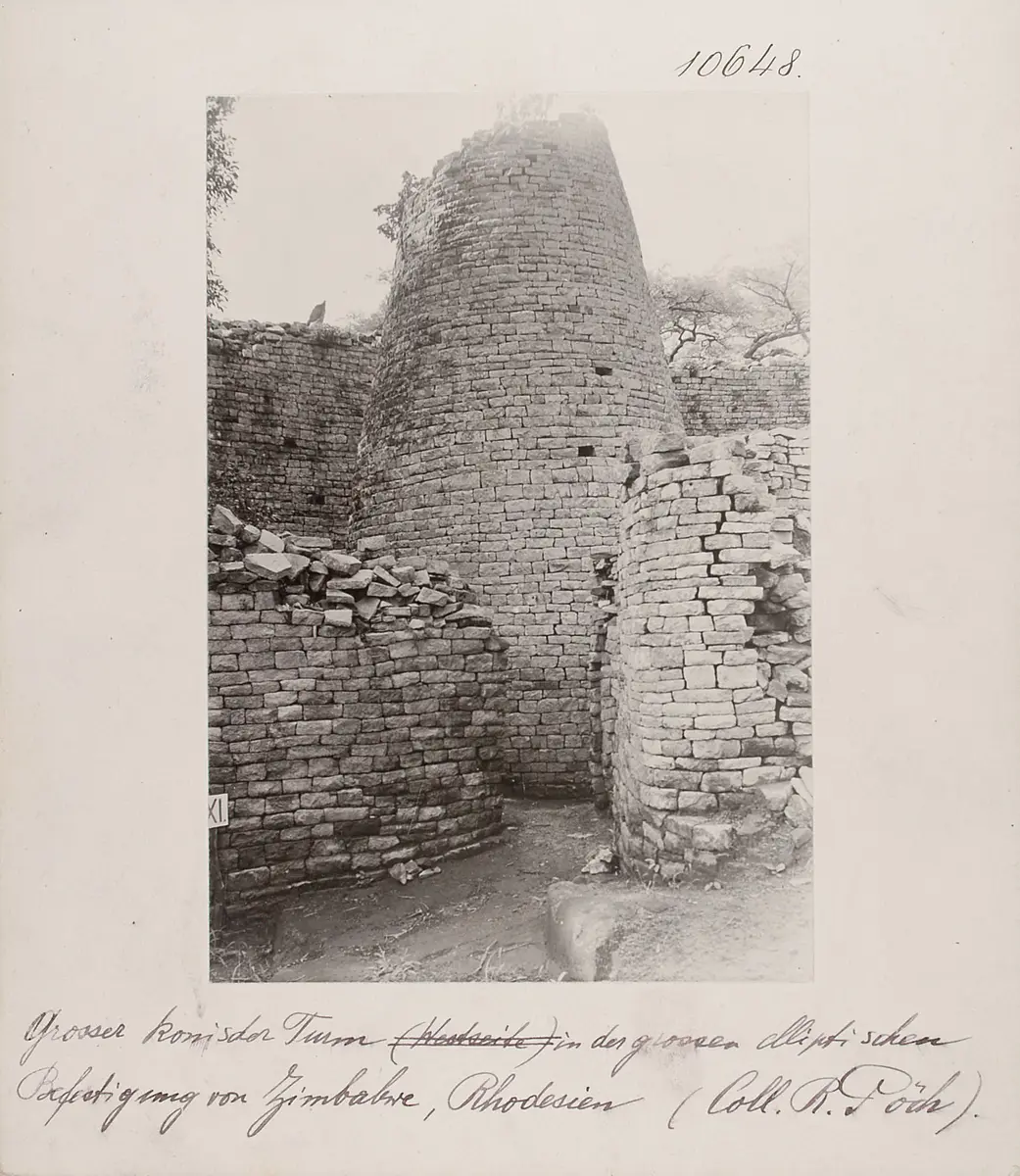 Large conical tower in a big elliptical fortification of Zimbabwe