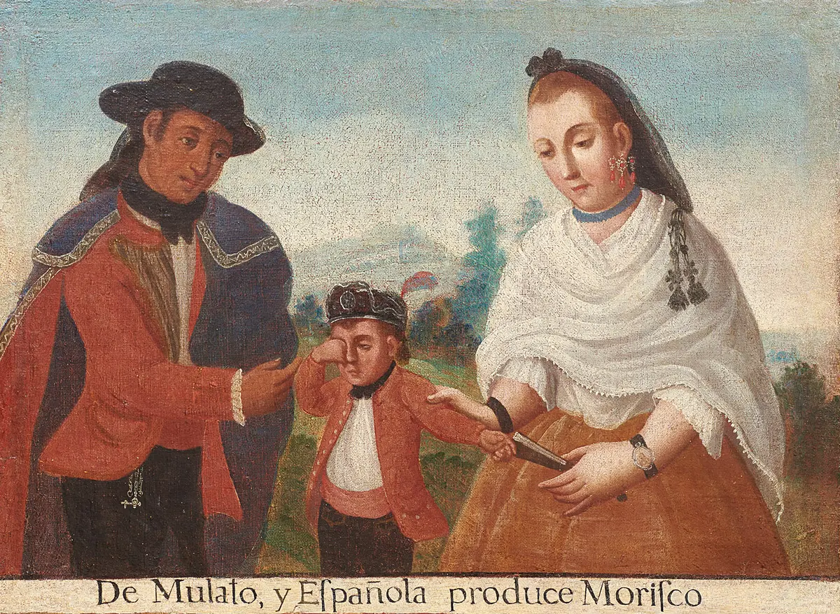 Casta. Mulatte und Spanierin ergibt Morisco (Maurisch)