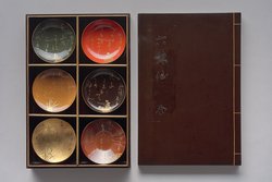 Lacquer box with six small bowls (kobon 小盆) of the poets Rokkasen (六歌仙)
