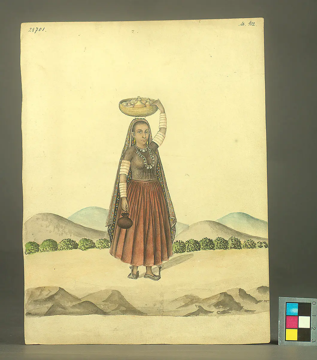 Aquarell, wassertragende Frau