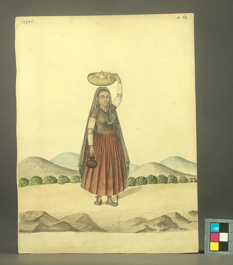 Aquarell, wassertragende Frau